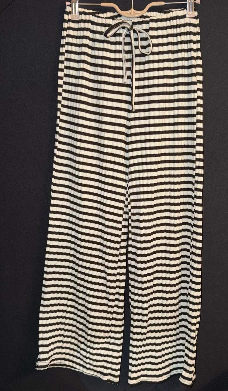 Striped Petite Black And White Ribbed Pants #0729